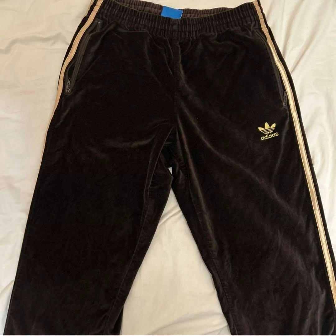 adidas ベロア ブラウン×ゴールド 上下セット トラックジャケット M
