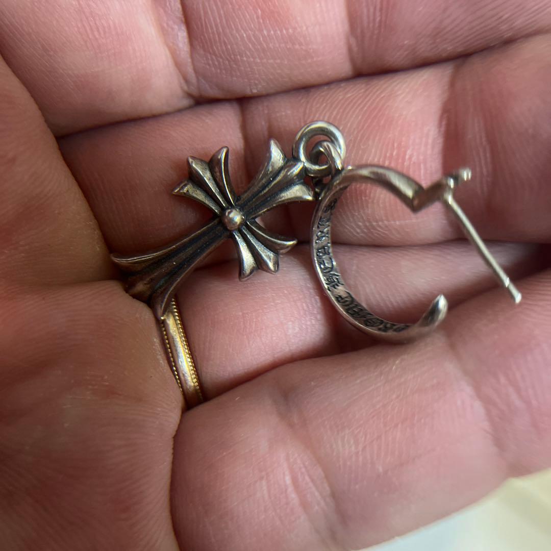 シルバー クロスチャーム フープピアス 片耳用