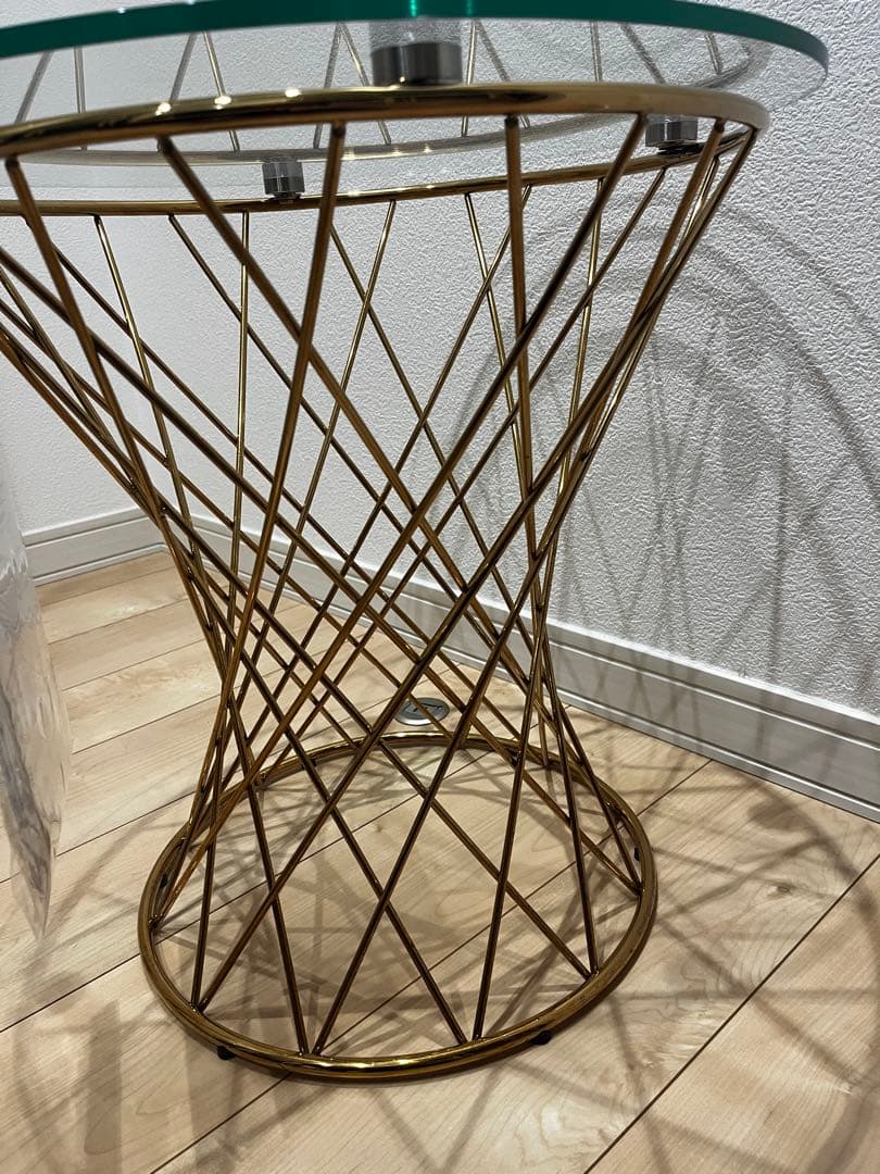 フランフラン　マーリアサイドテーブル　クリア×ゴールド φ500