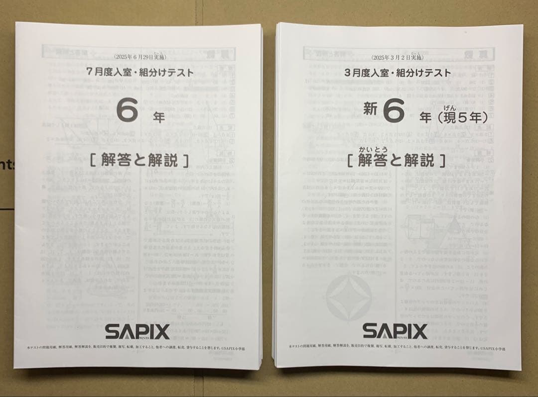 サピックス 6年 3月 入室組分け テスト 年間テスト 2025フルセット②