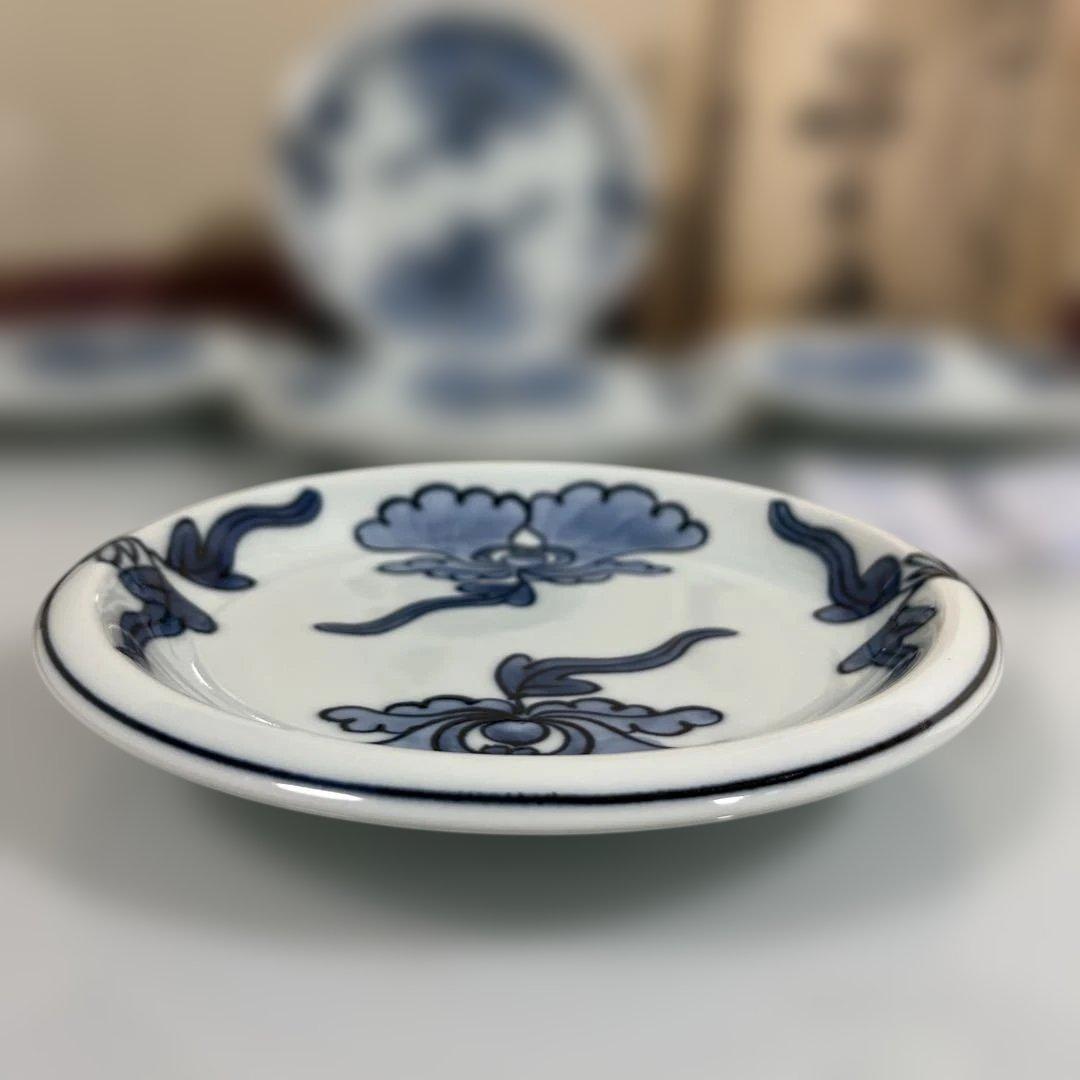 源右衛門　染付唐花牡丹絵　銘々皿5枚