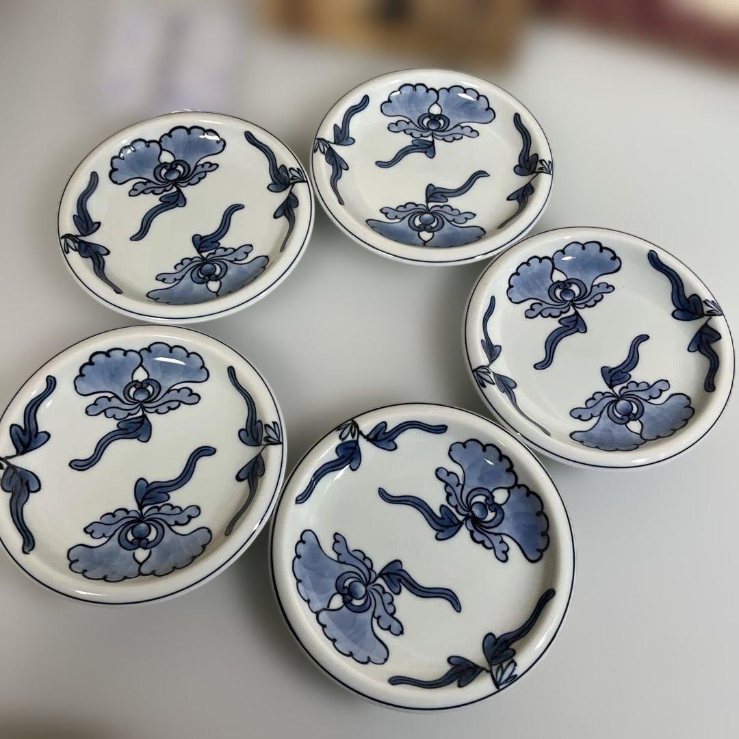 源右衛門　染付唐花牡丹絵　銘々皿5枚