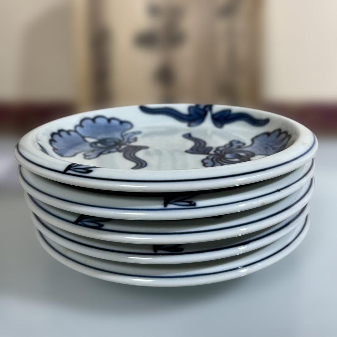 源右衛門　染付唐花牡丹絵　銘々皿5枚