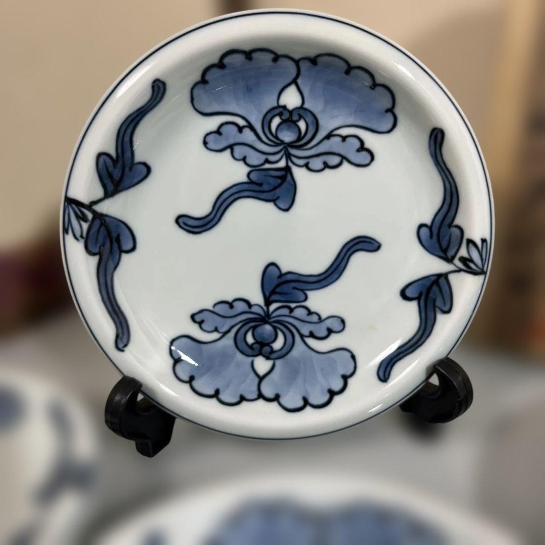 源右衛門　染付唐花牡丹絵　銘々皿5枚