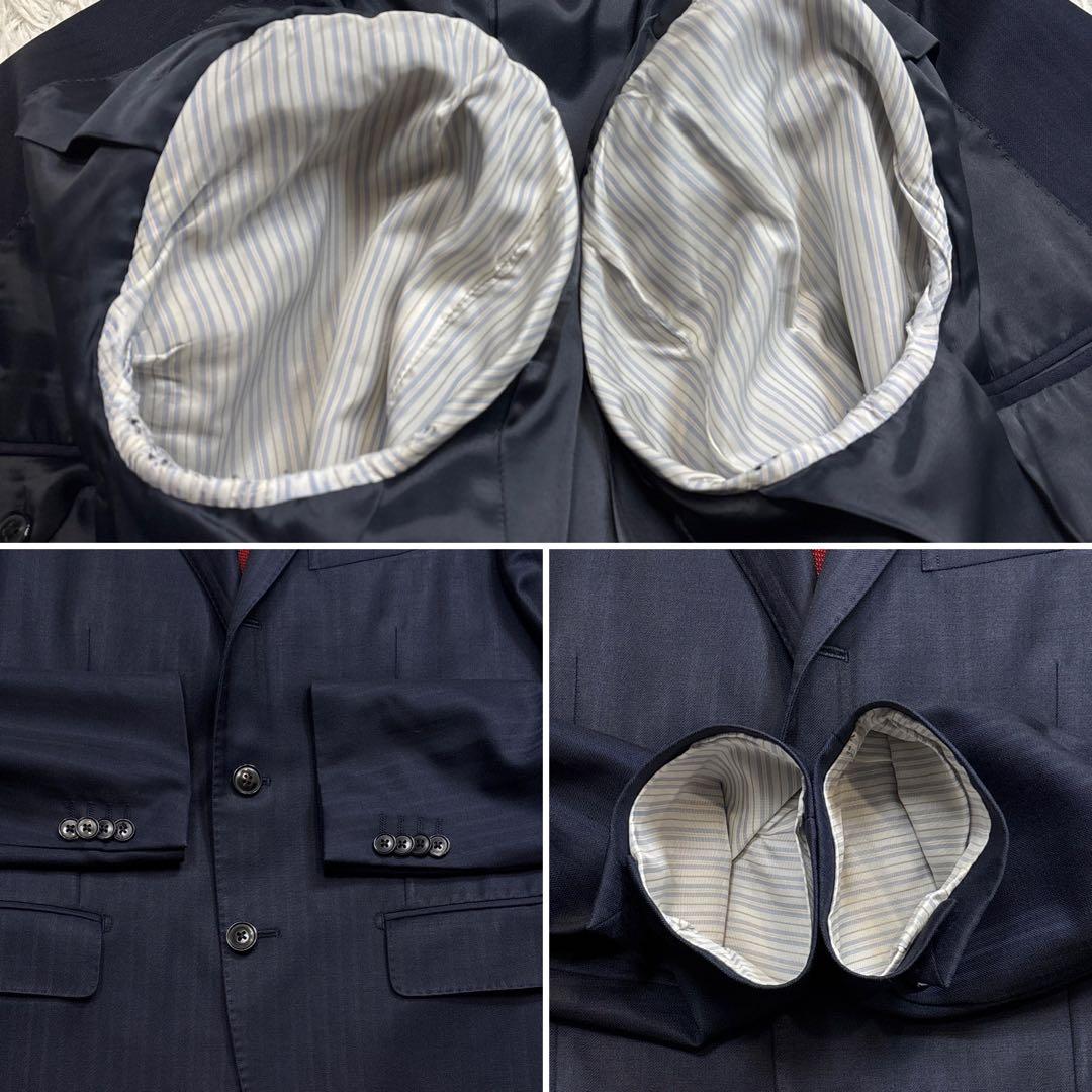 美品☆【ミツミネ】ゼニア生地　エレクタ　段返り　ネイビー　光沢感A4 M