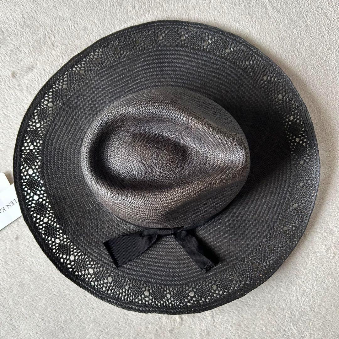 新品　ヘレンカミンスキー　ハット　黒　タグ付き　リボン　天然草木　パナマ