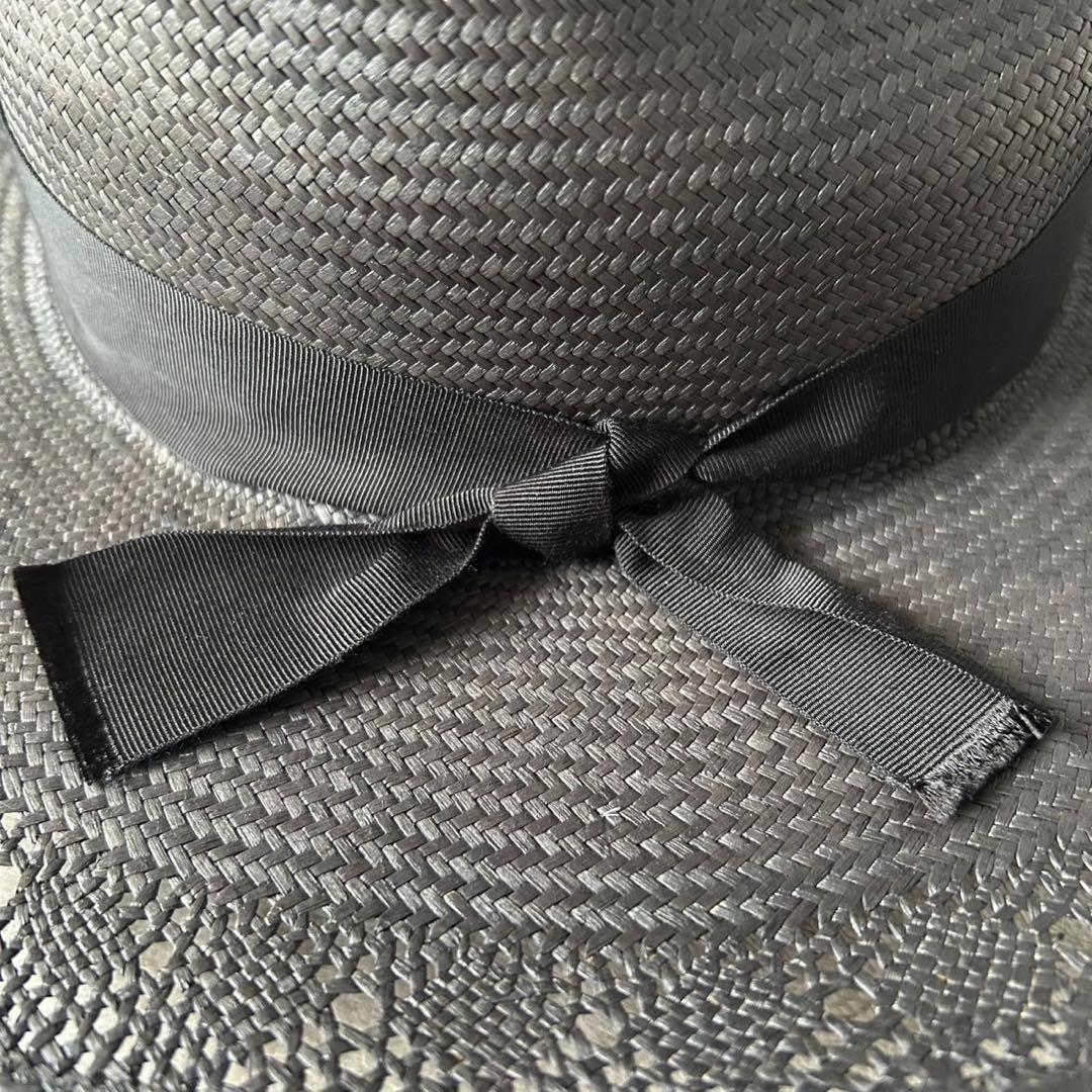 新品　ヘレンカミンスキー　ハット　黒　タグ付き　リボン　天然草木　パナマ