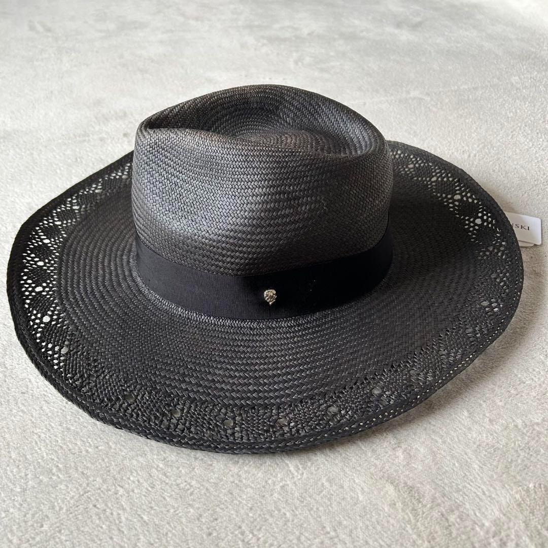 新品　ヘレンカミンスキー　ハット　黒　タグ付き　リボン　天然草木　パナマ