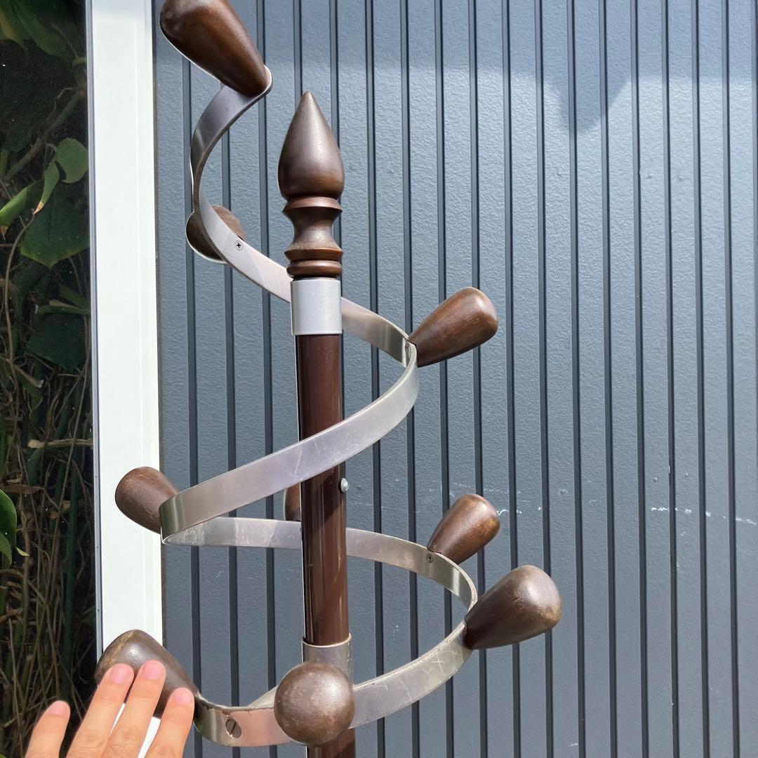 昭和レトロ ミッドセンチュリー 木製螺旋型ポールハンガー ハンガーラック 傘立て