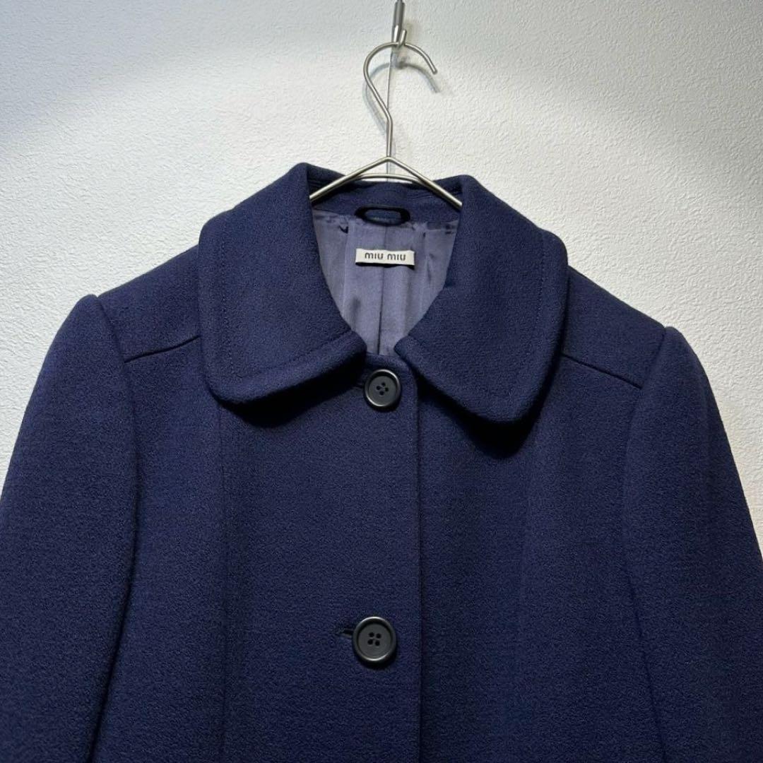 希少 美品 MIU MIU ウール Aライン デザイン ステンカラーコート 40