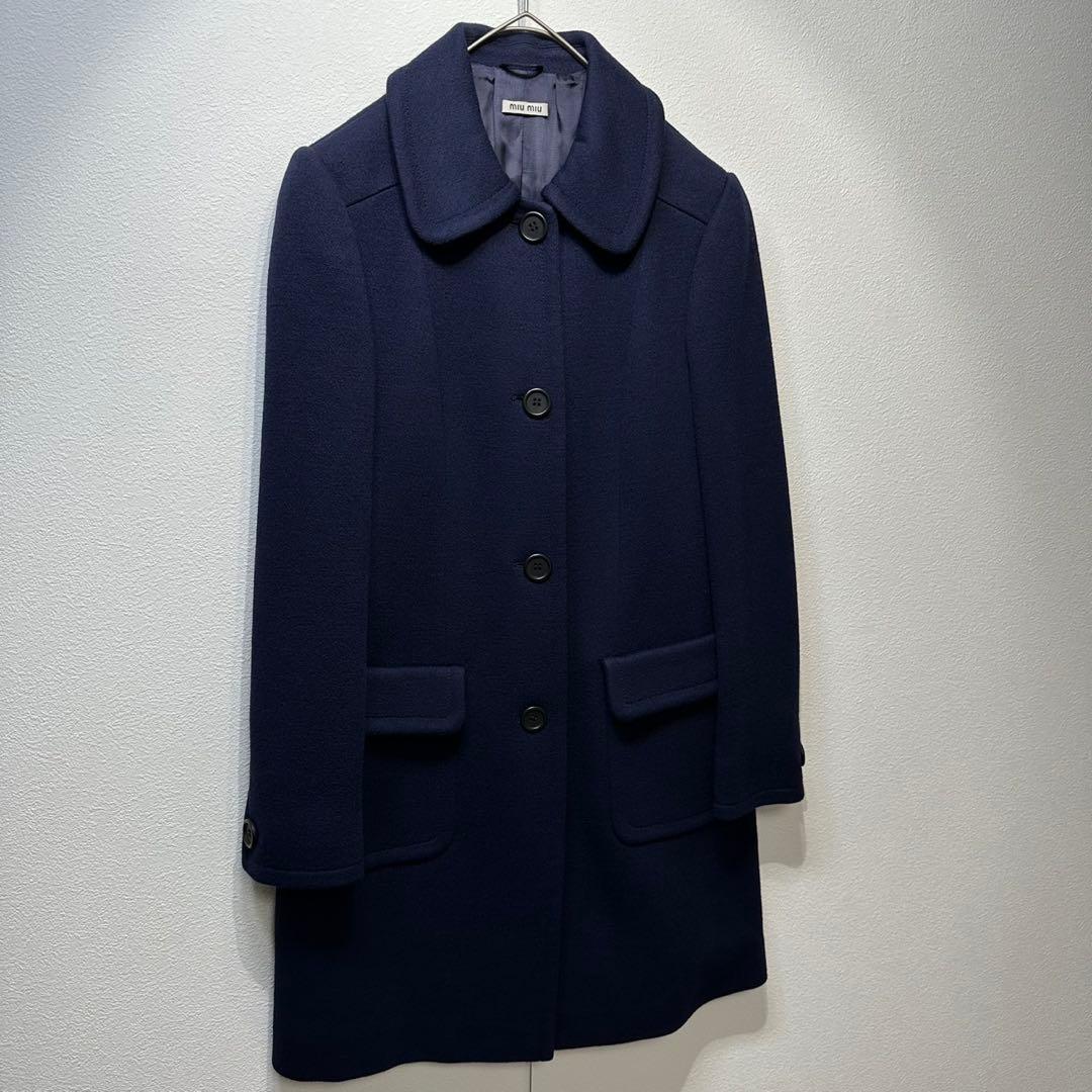 希少 美品 MIU MIU ウール Aライン デザイン ステンカラーコート 40