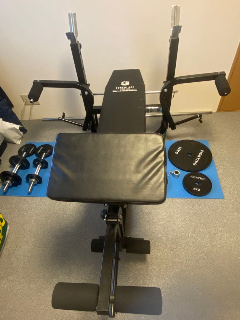 トレーニングベンチ シャフト・ダンベル・プレート付き