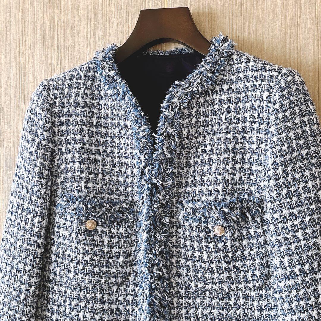 【1118】アナイ　ミックスツィードノーカラージャケット　フォーマル　濃紺　38