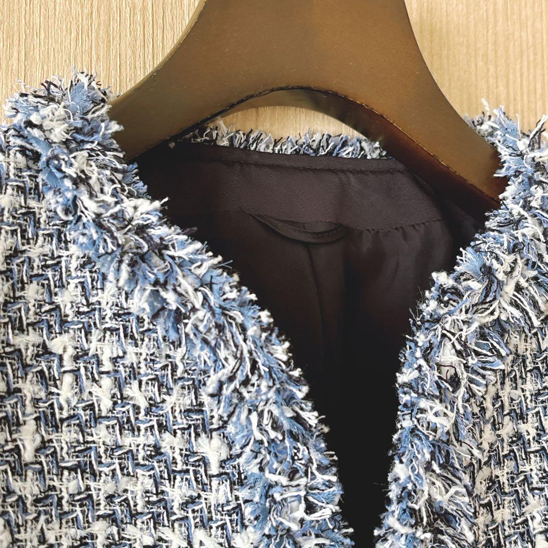 【1118】アナイ　ミックスツィードノーカラージャケット　フォーマル　濃紺　38