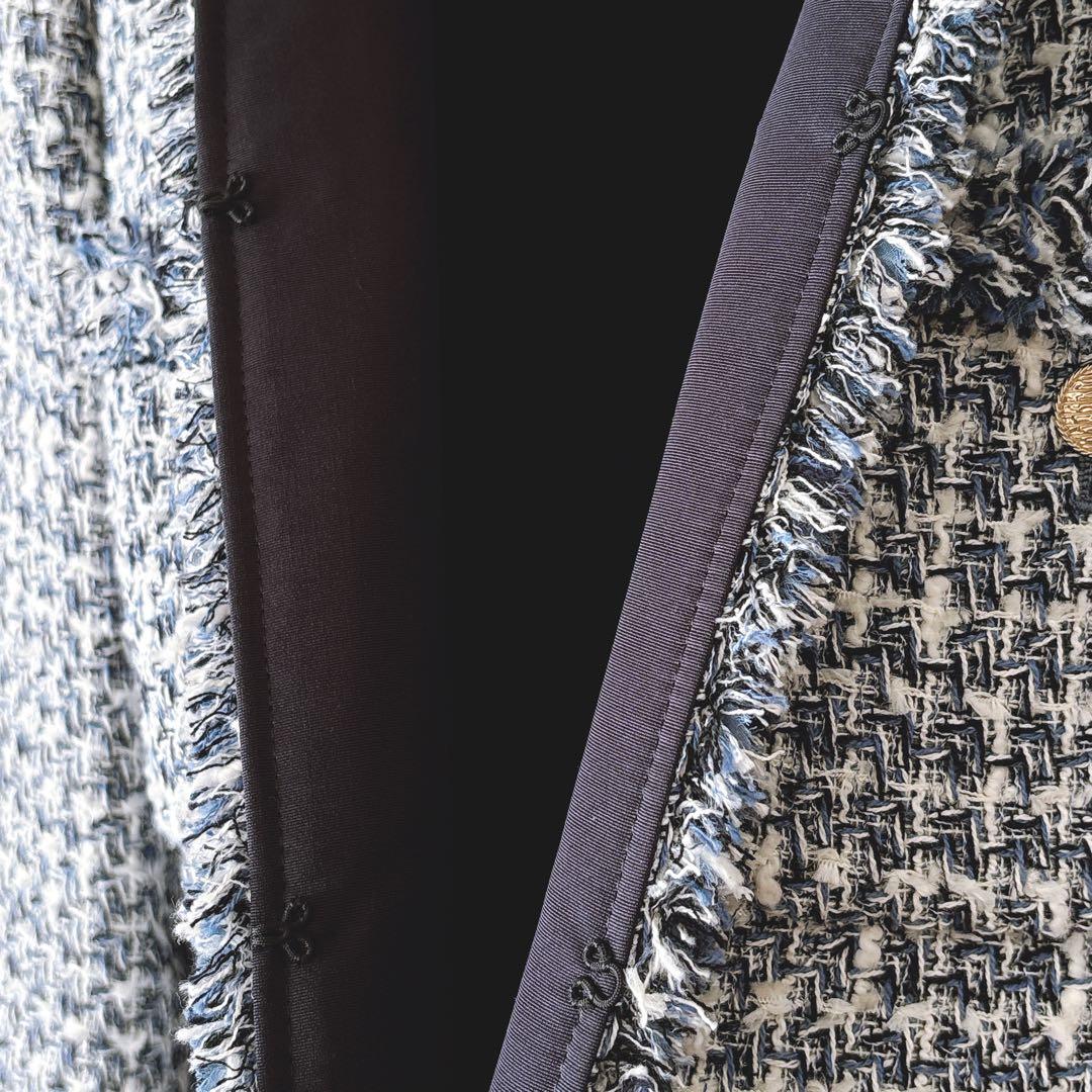 【1118】アナイ　ミックスツィードノーカラージャケット　フォーマル　濃紺　38