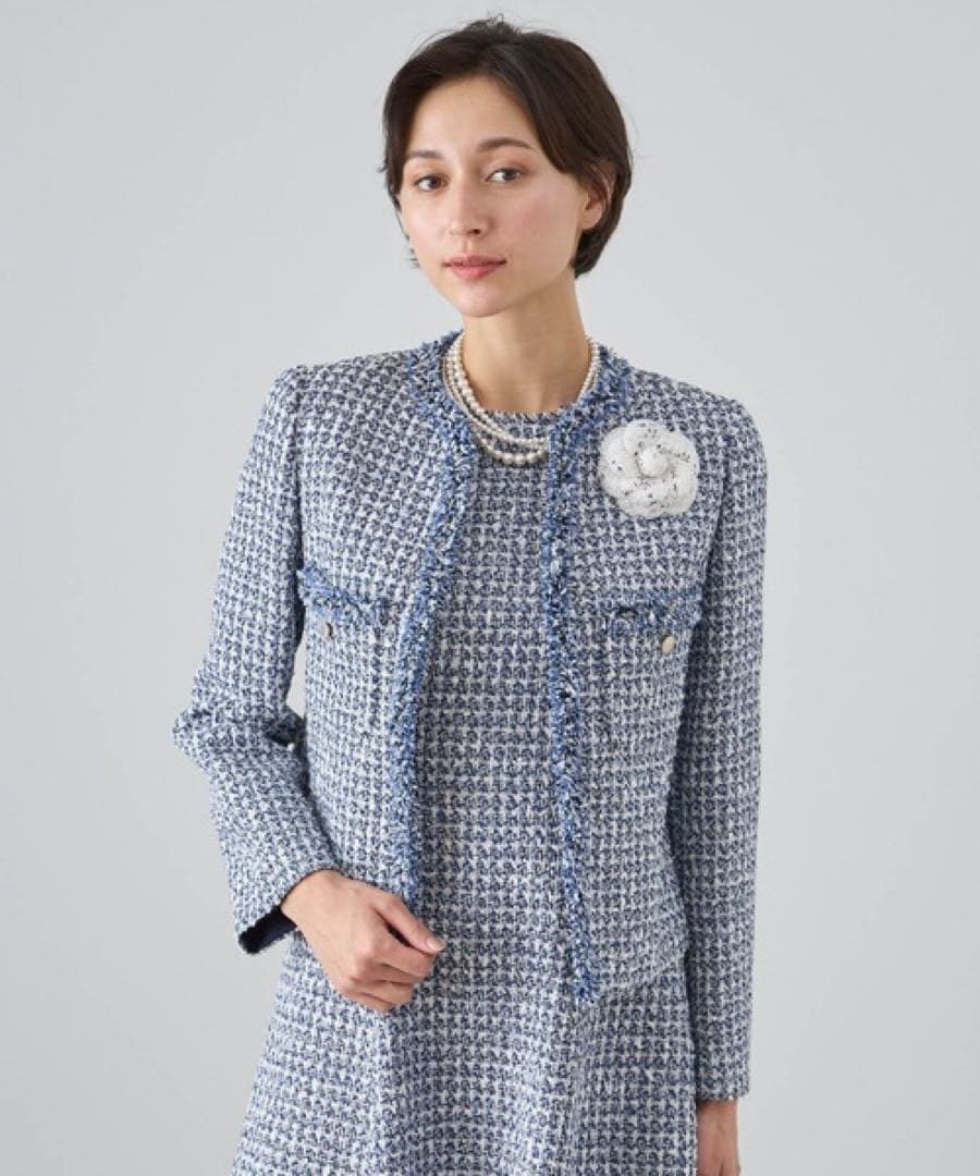 【1118】アナイ　ミックスツィードノーカラージャケット　フォーマル　濃紺　38