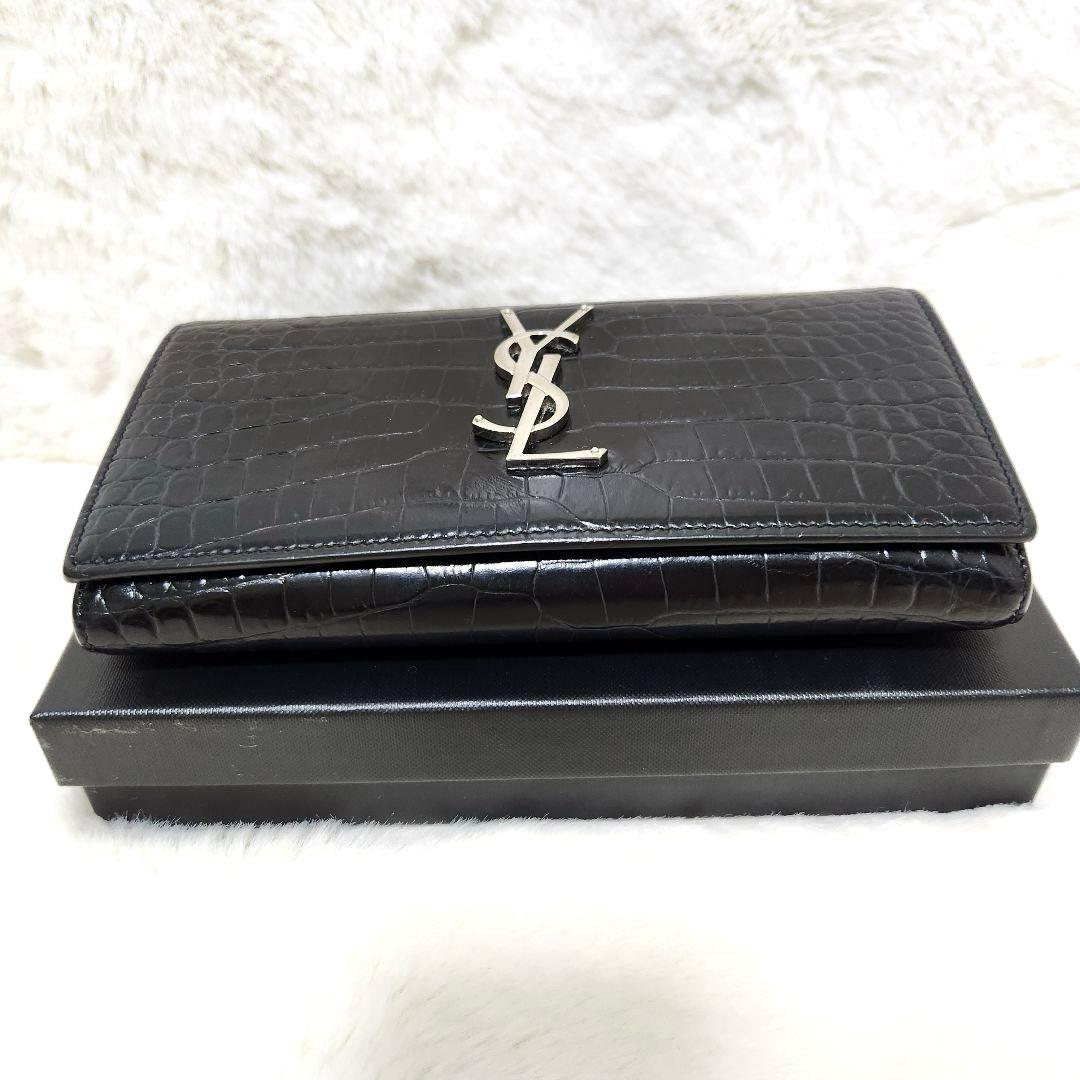 ✨極美品　付属品あり✨サンローラン　長財布　フラップ　カサンドラ　クロコ　黒