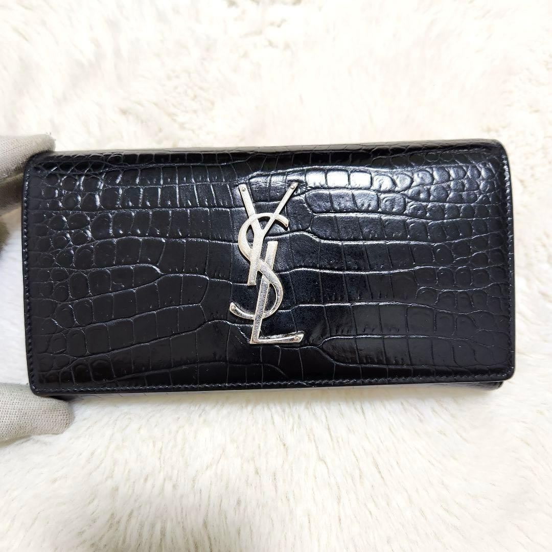 ✨極美品　付属品あり✨サンローラン　長財布　フラップ　カサンドラ　クロコ　黒