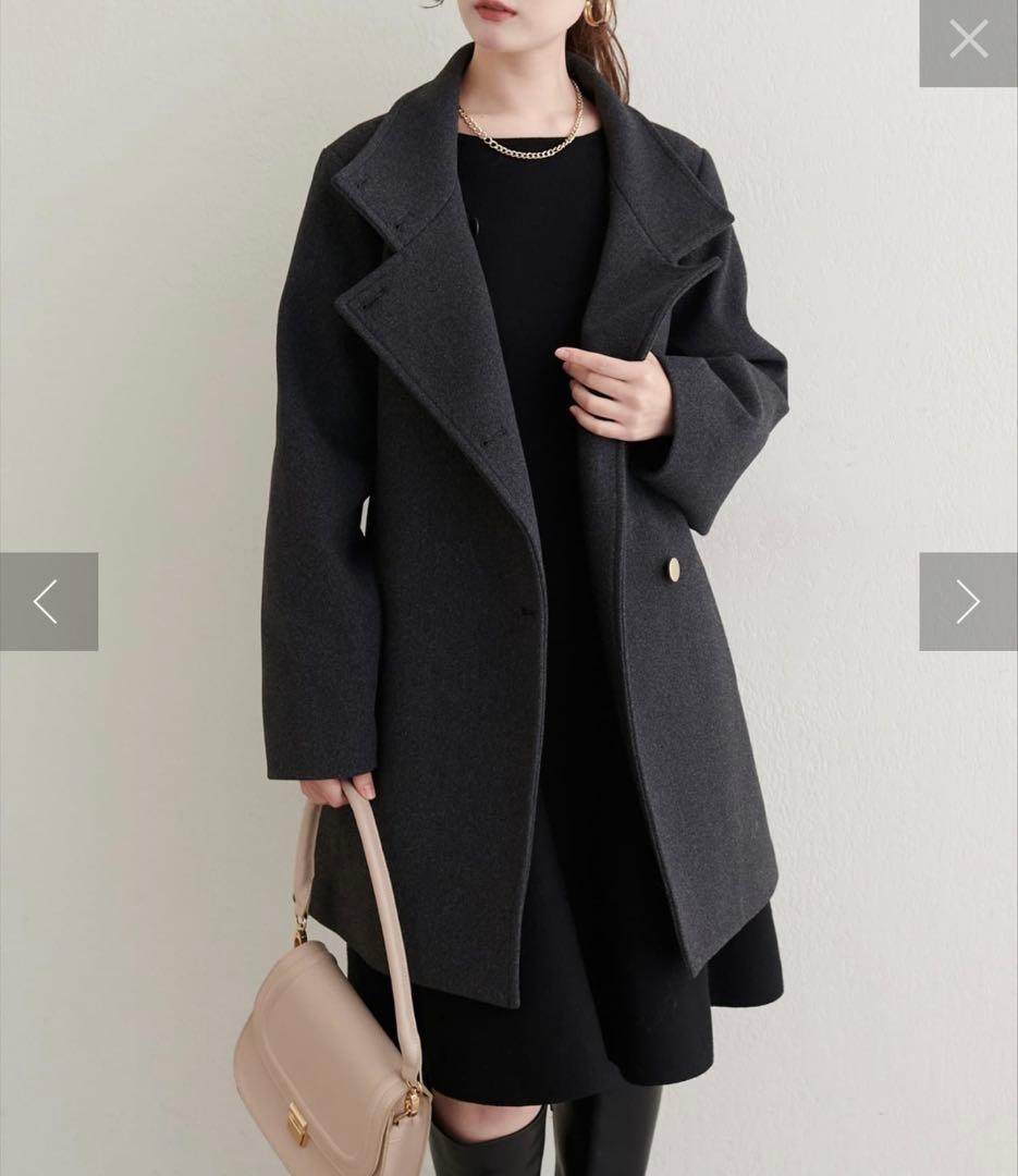 ナチュラルクチュール　スタンドカラーミドル丈コート