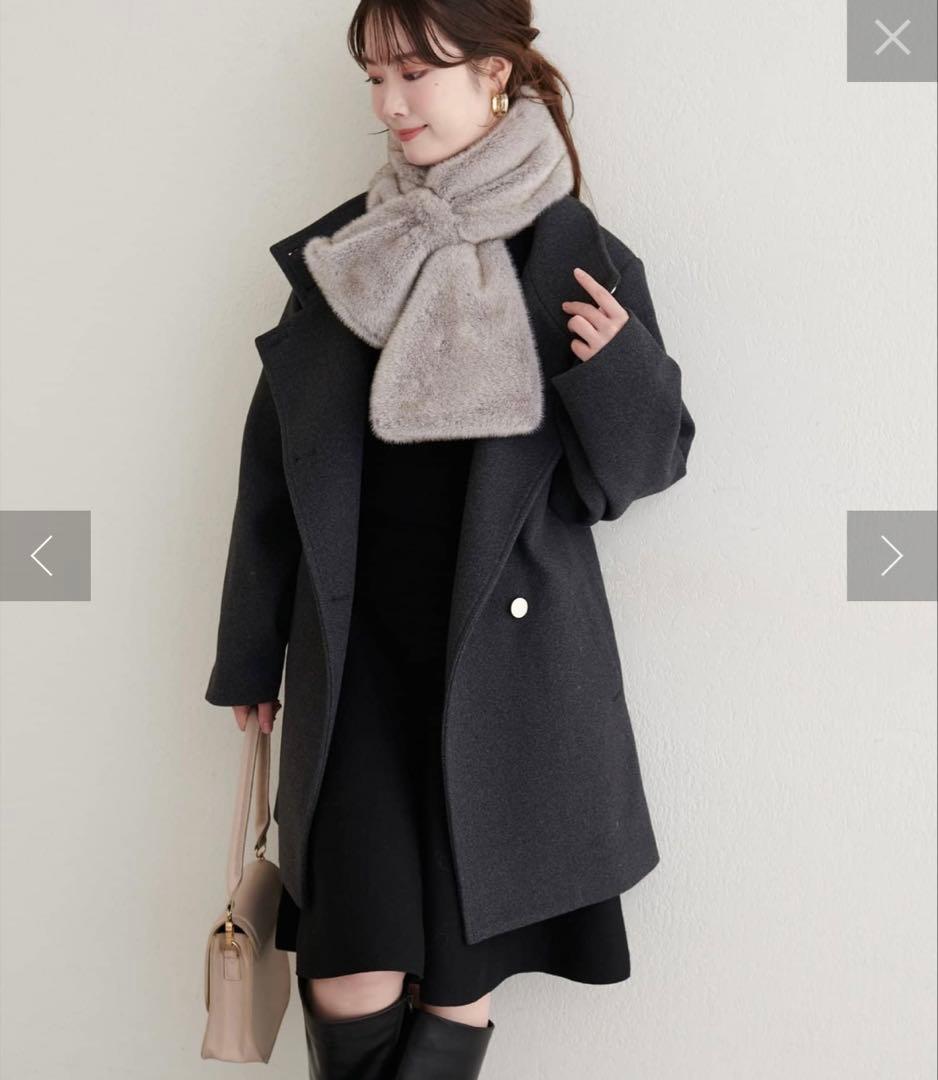 ナチュラルクチュール　スタンドカラーミドル丈コート