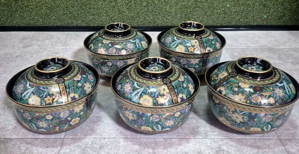 【未使用】前畑　庫山窯　金彩唐草　花更紗　蓋付き　丼ぶり　蓋付き碗