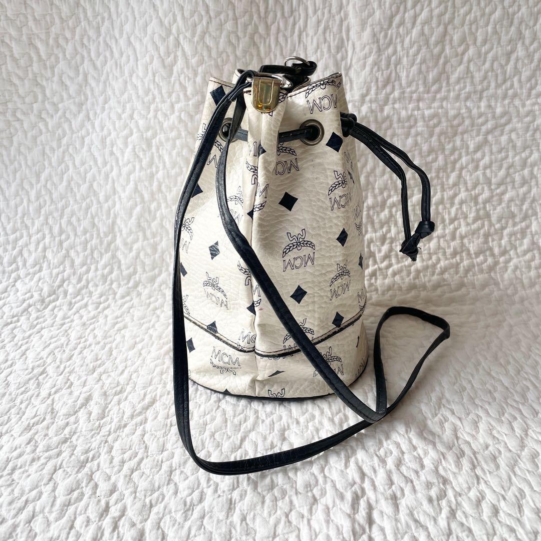 MCM 巾着バッグ　ショルダーバッグ　ホワイト　ヴィセトス柄　総柄　ヴィンテージ