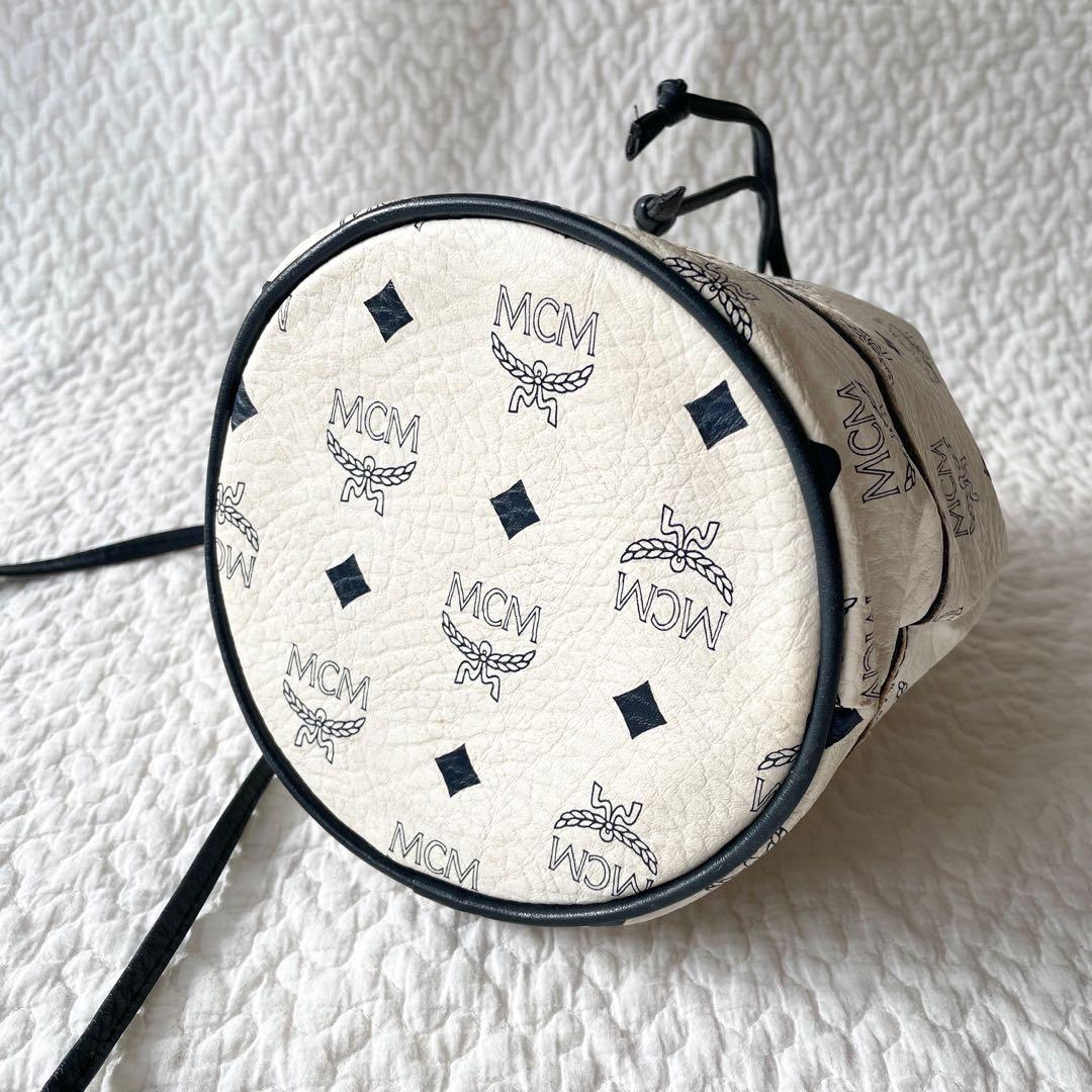 MCM 巾着バッグ　ショルダーバッグ　ホワイト　ヴィセトス柄　総柄　ヴィンテージ