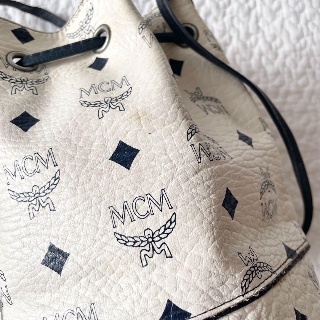 MCM 巾着バッグ　ショルダーバッグ　ホワイト　ヴィセトス柄　総柄　ヴィンテージ