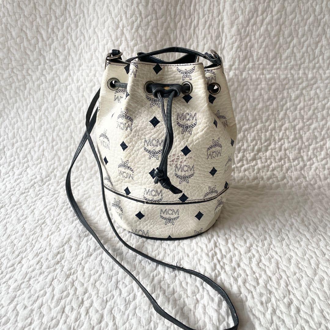 MCM 巾着バッグ　ショルダーバッグ　ホワイト　ヴィセトス柄　総柄　ヴィンテージ