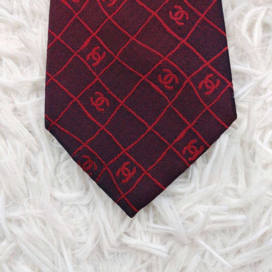 シャネル 高級シルクネクタイ 総柄（ココマーク） ブラウン