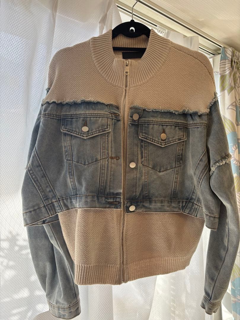 美品✨MICALLE デニムドッキングジップカーディガン ニット ブルゾン