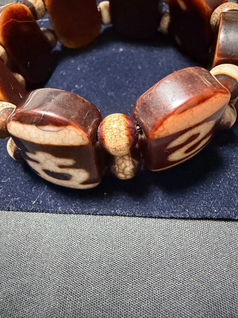 台湾龍紋天珠‼️西蔵老礦玉髄龍紋八大吉祥天珠バングルブレス