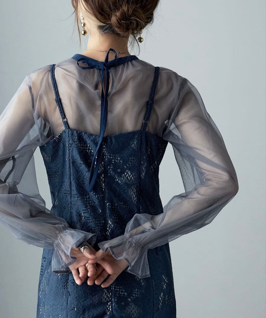 美品★3wayシフォンボレロ&レースキャミドレス／S／グレイッシュブルー・アビス