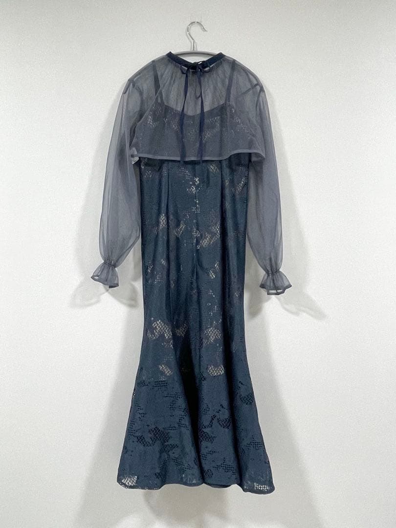 美品★3wayシフォンボレロ&レースキャミドレス／S／グレイッシュブルー・アビス
