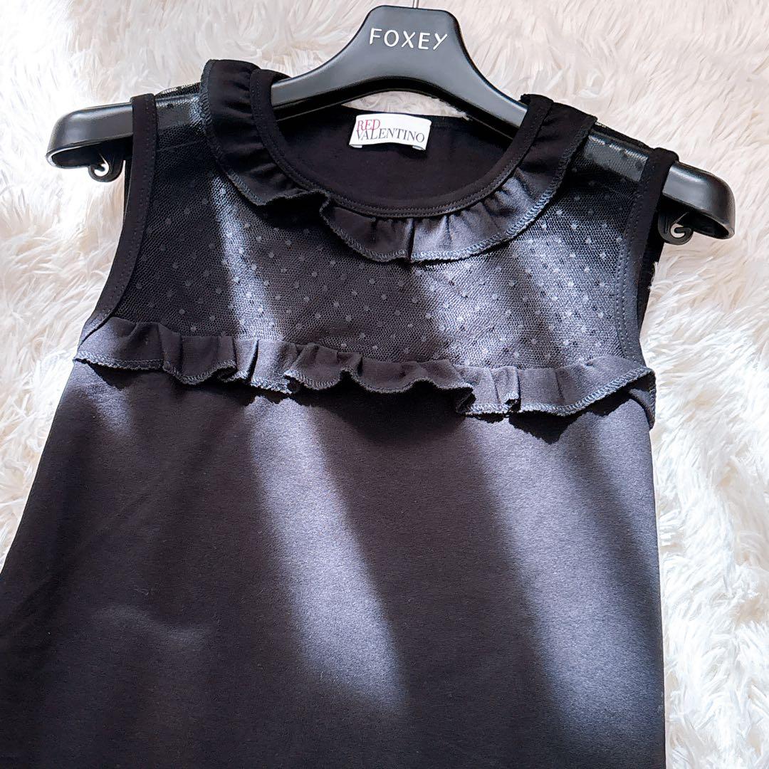 美品♡　レッドヴァレンティノ　フリル　ドット　シースルー ノースリーブワンピース