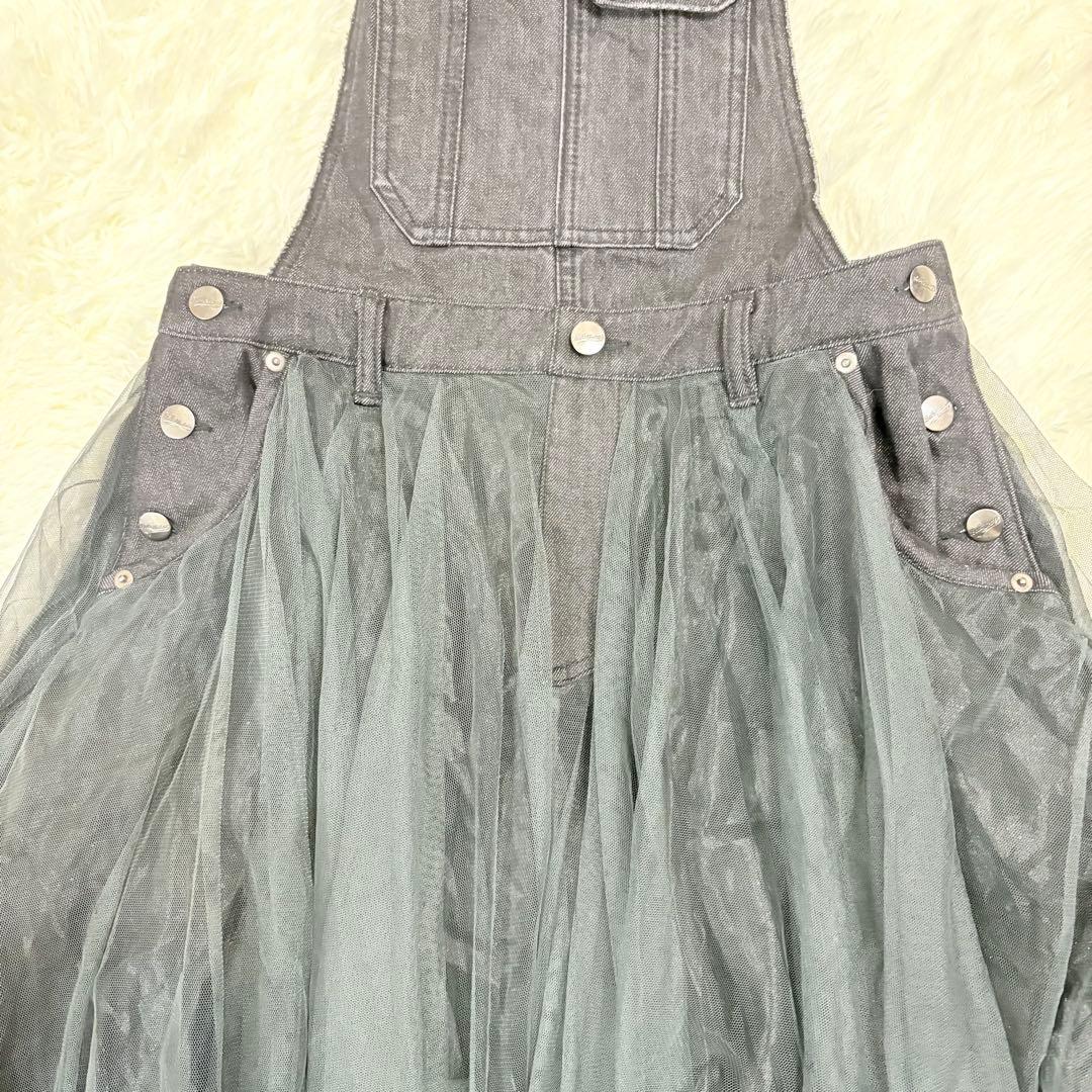 美品✨ラベルエチュード❤️ボリュームチュール×オーガンジーデニムサロペットF 黒