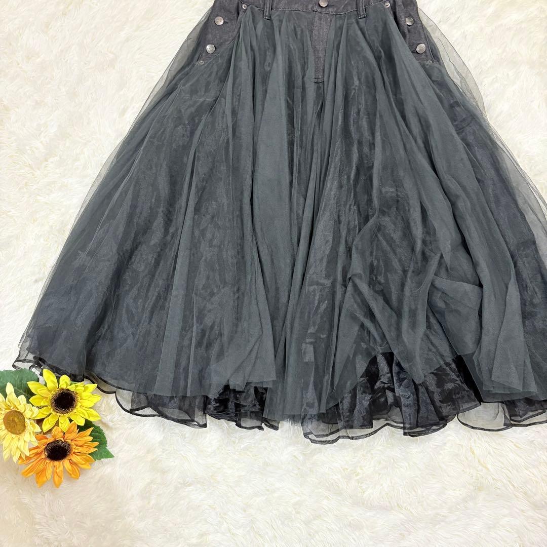 美品✨ラベルエチュード❤️ボリュームチュール×オーガンジーデニムサロペットF 黒