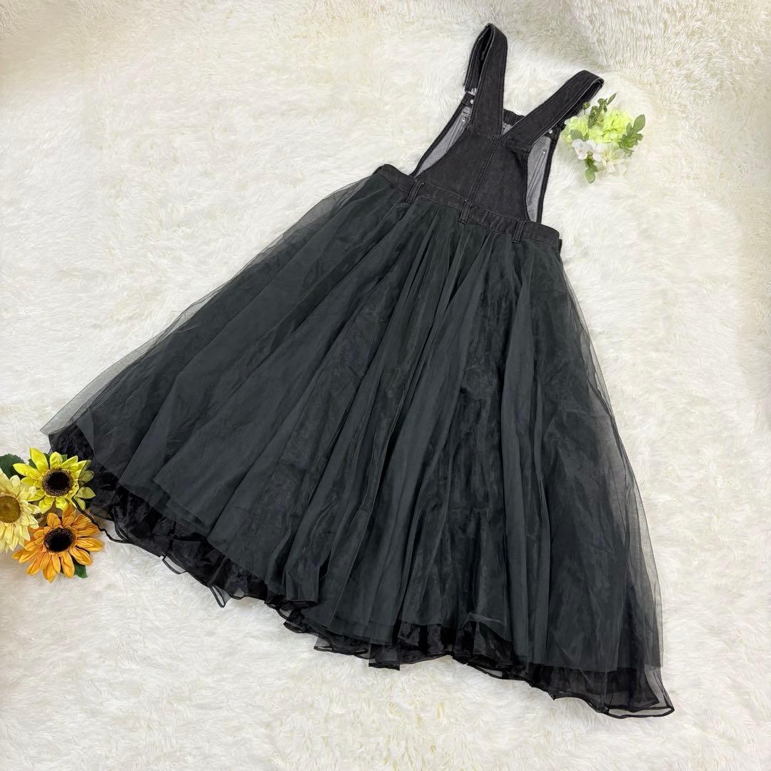 美品✨ラベルエチュード❤️ボリュームチュール×オーガンジーデニムサロペットF 黒