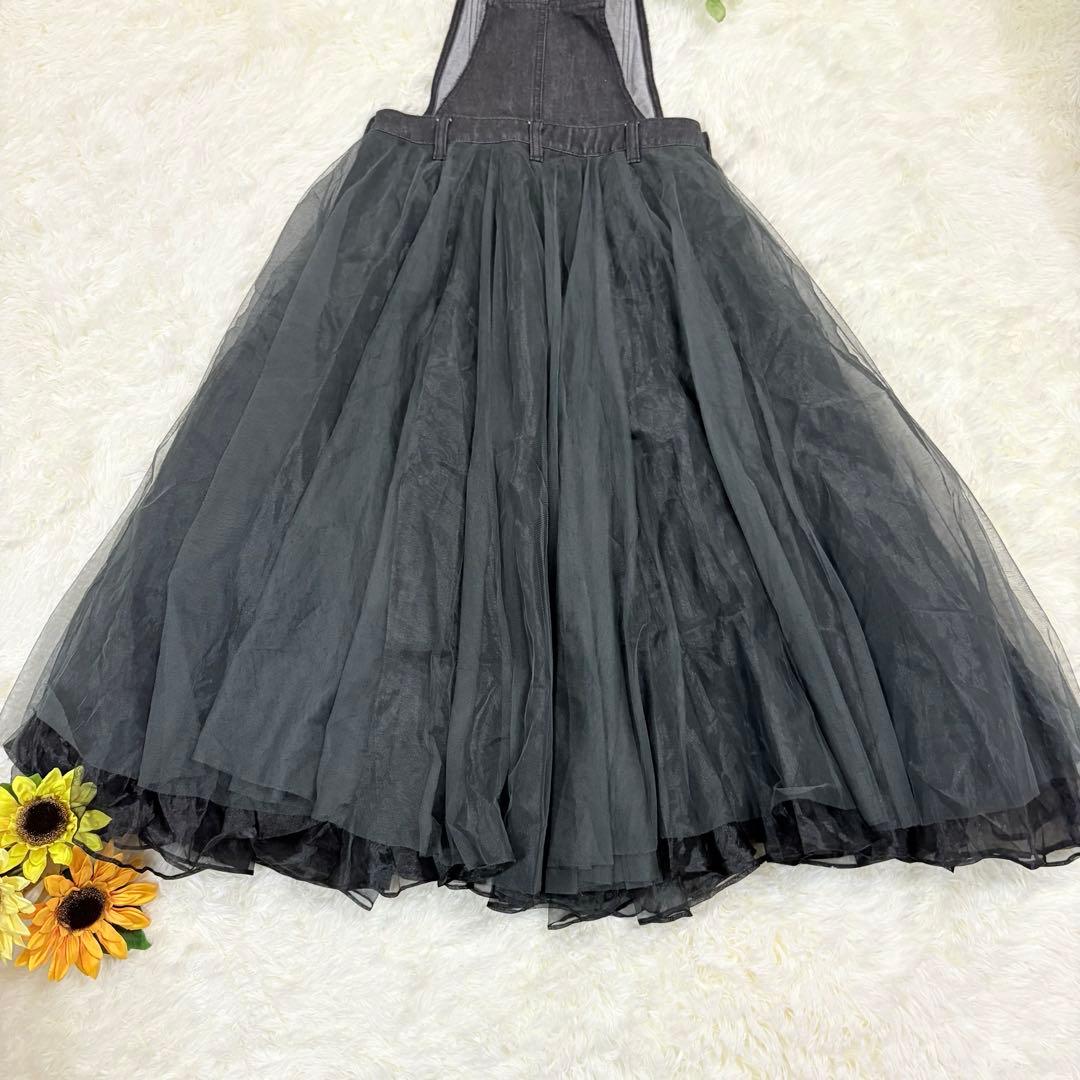 美品✨ラベルエチュード❤️ボリュームチュール×オーガンジーデニムサロペットF 黒