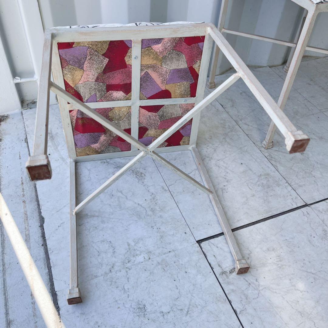 取付無料！おしゃれアンティークホワイトアイアンフレームスツール2脚セット！