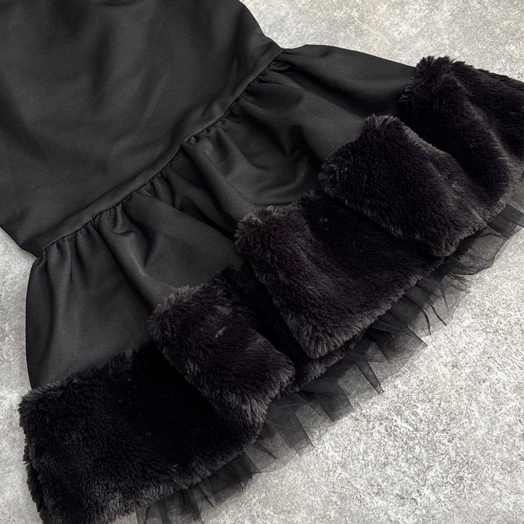 Adonisis アドニシス　異素材　ファー　チュール　フレアスカート　ミモレ丈