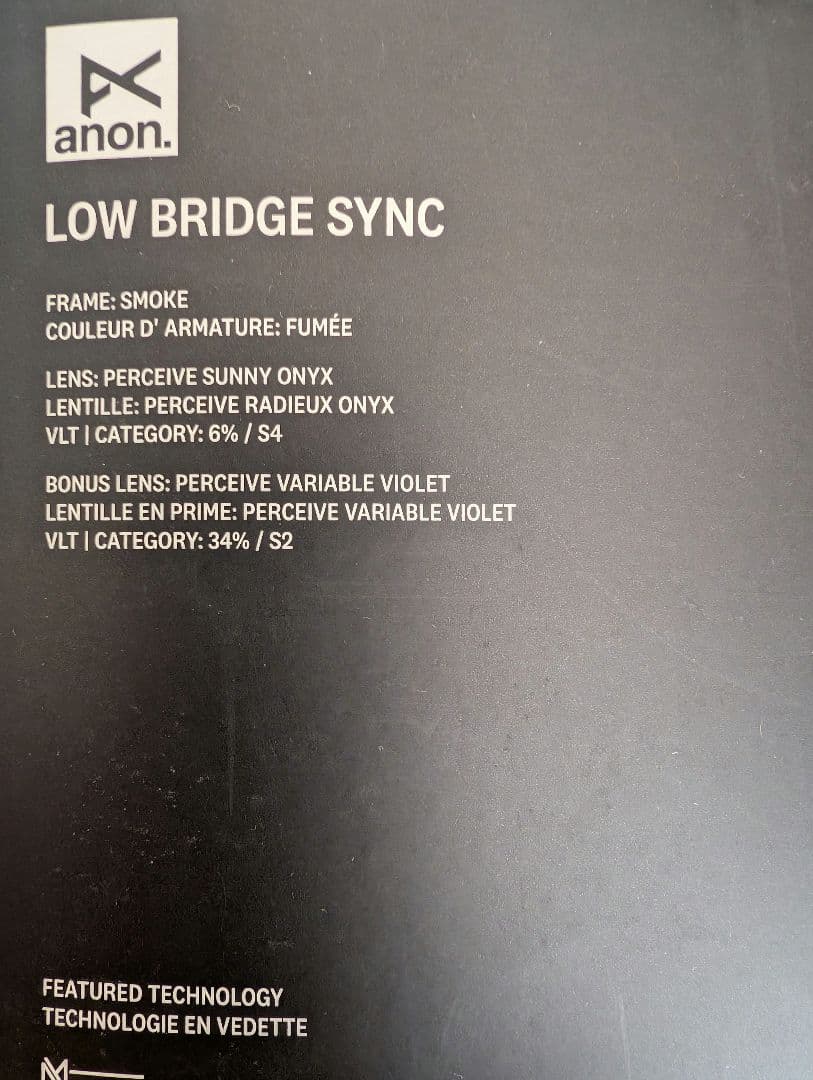 ⑦anon.Sync Low Bridge Fit Goggles+B.Lens