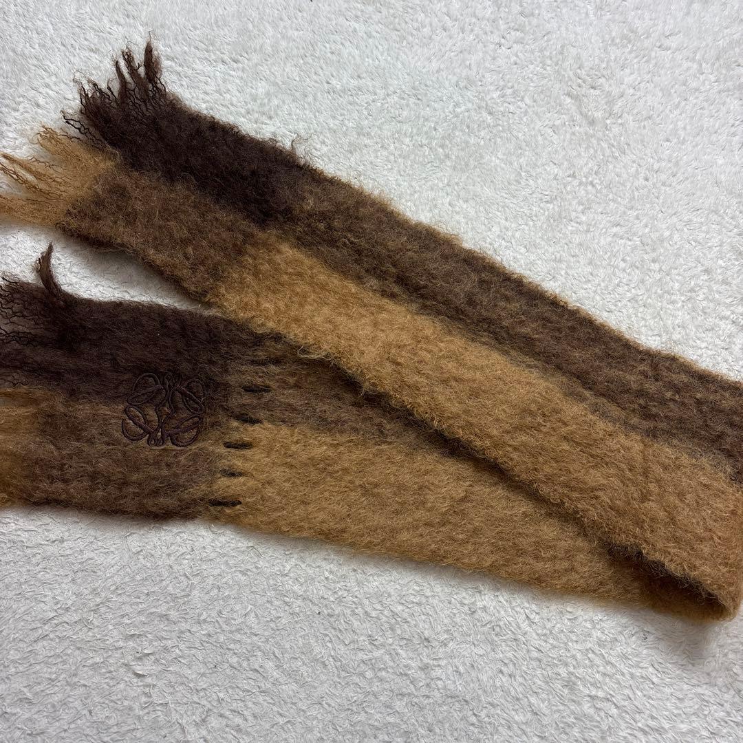 LOEWE ロエベ　アナグラム刺繍　モヘヤマフラー　ブラウン