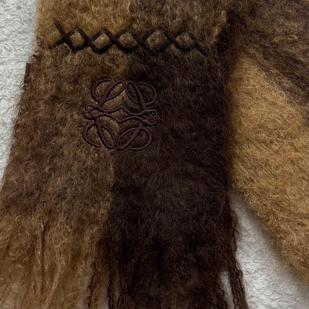 LOEWE ロエベ　アナグラム刺繍　モヘヤマフラー　ブラウン