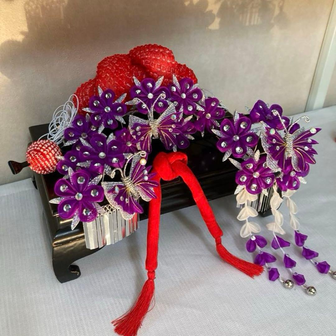 専用　七五三　紫アゲハの隠れ宿　希少　勝山簪　選べる玉簪　Uピン水引簪　後押し