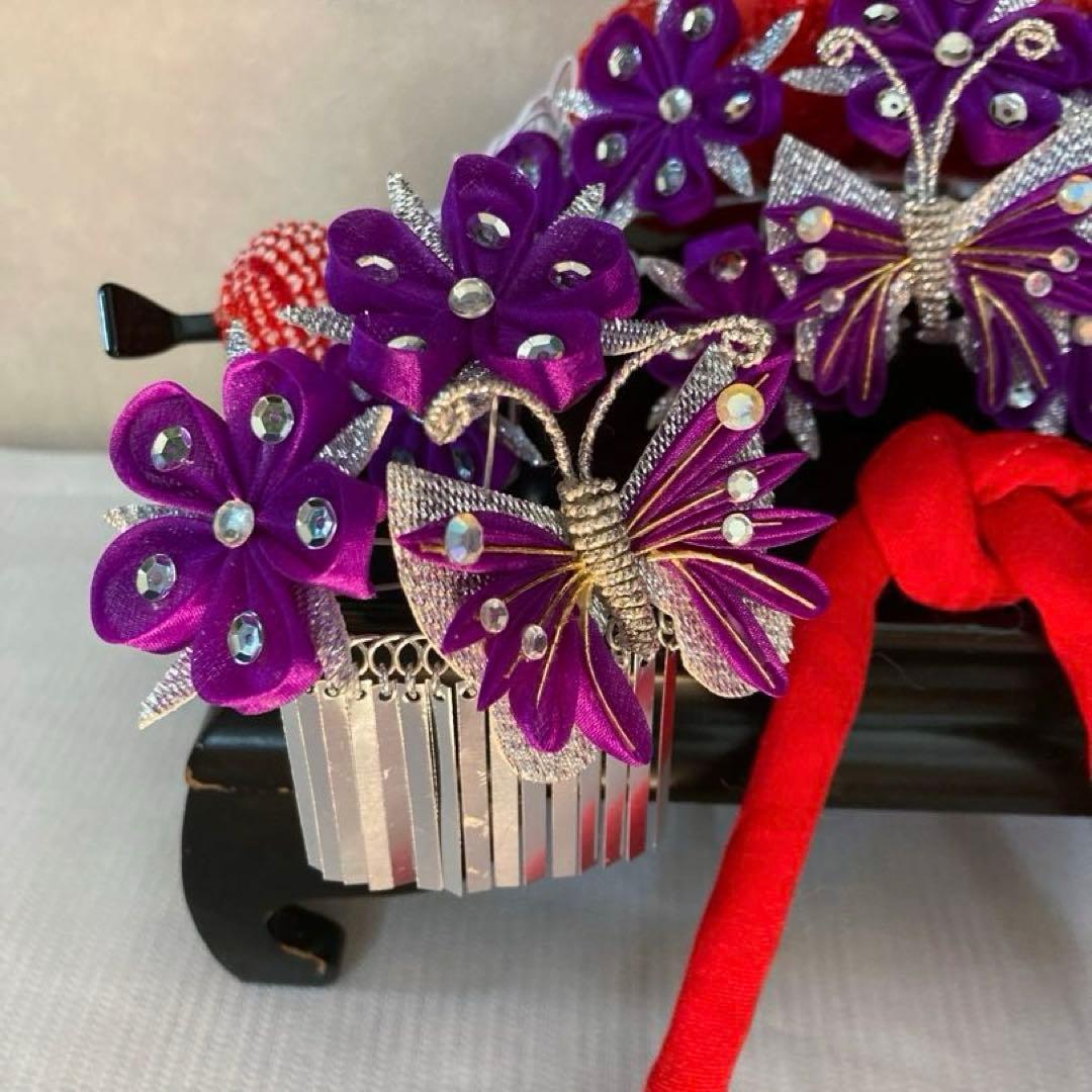 専用　七五三　紫アゲハの隠れ宿　希少　勝山簪　選べる玉簪　Uピン水引簪　後押し