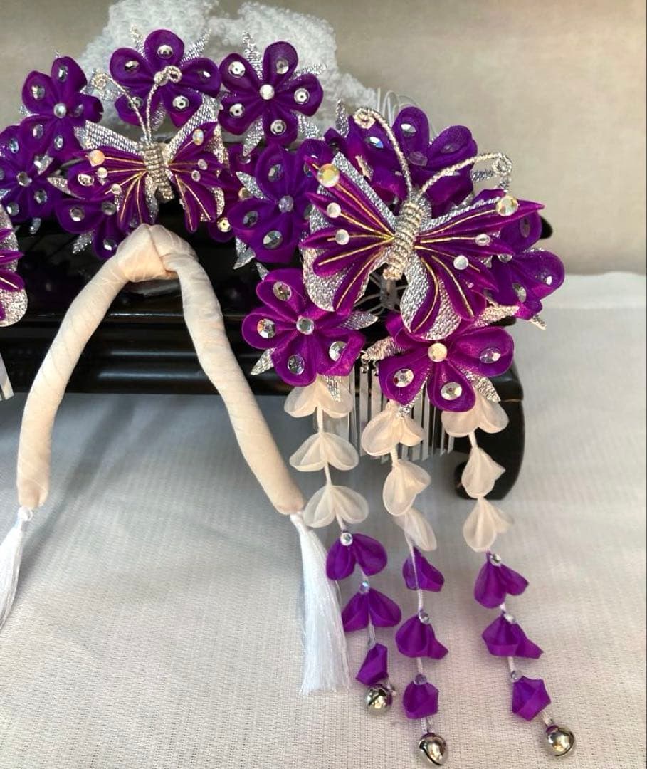 専用　七五三　紫アゲハの隠れ宿　希少　勝山簪　選べる玉簪　Uピン水引簪　後押し