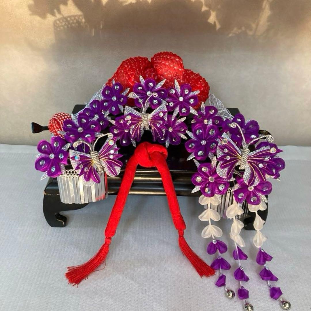 専用　七五三　紫アゲハの隠れ宿　希少　勝山簪　選べる玉簪　Uピン水引簪　後押し