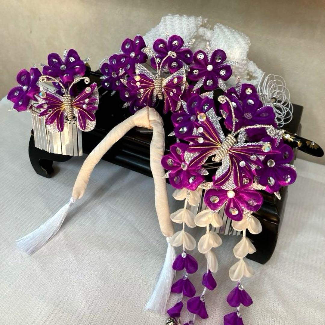 専用　七五三　紫アゲハの隠れ宿　希少　勝山簪　選べる玉簪　Uピン水引簪　後押し