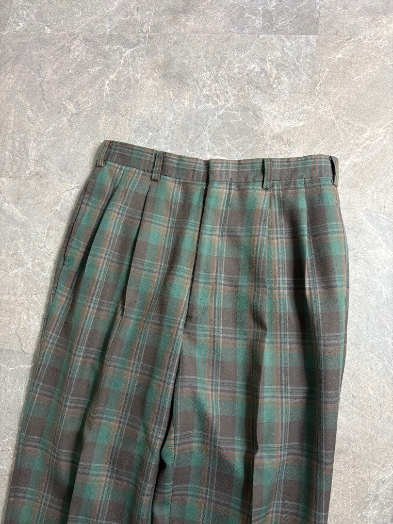 パンツ 90s Vintage 2tuck wool check wide slacks